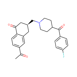 CC(=O)c1ccc2c(c1)C[C@H](CN1CCC(C(=O)c3ccc(F)cc3)CC1)CC2=O ZINC000103238190