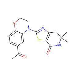 CC(=O)c1ccc2c(c1)N(c1nc3c(s1)C(=O)NC(C)(C)C3)CCO2 ZINC000040892482