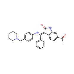 CC(=O)c1ccc2c(c1)NC(=O)/C2=C(\Nc1ccc(CN2CCCCC2)cc1)c1ccccc1 ZINC000101234772