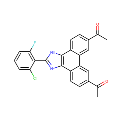 CC(=O)c1ccc2c(c1)c1cc(C(C)=O)ccc1c1[nH]c(-c3c(F)cccc3Cl)nc21 ZINC000045245542