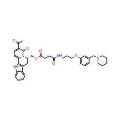 CC(=O)c1ccc2n(c1=O)[C@H](COC(=O)CCC(=O)NCCCOc1cccc(CN3CCCCC3)c1)Cc1c-2[nH]c2ccccc12 ZINC000029462533