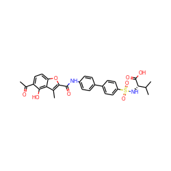 CC(=O)c1ccc2oc(C(=O)Nc3ccc(-c4ccc(S(=O)(=O)N[C@H](C(=O)O)C(C)C)cc4)cc3)c(C)c2c1O ZINC000028528768