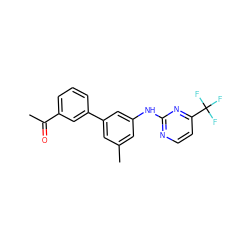 CC(=O)c1cccc(-c2cc(C)cc(Nc3nccc(C(F)(F)F)n3)c2)c1 ZINC001772638880