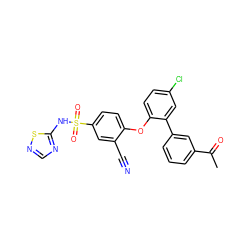 CC(=O)c1cccc(-c2cc(Cl)ccc2Oc2ccc(S(=O)(=O)Nc3ncns3)cc2C#N)c1 ZINC000095581246