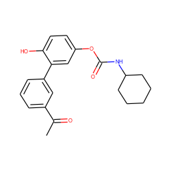 CC(=O)c1cccc(-c2cc(OC(=O)NC3CCCCC3)ccc2O)c1 ZINC000096273132