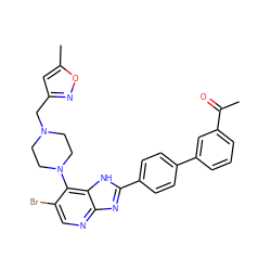 CC(=O)c1cccc(-c2ccc(-c3nc4ncc(Br)c(N5CCN(Cc6cc(C)on6)CC5)c4[nH]3)cc2)c1 ZINC000066100515