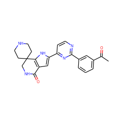 CC(=O)c1cccc(-c2nccc(-c3cc4c([nH]3)C3(CCNCC3)CNC4=O)n2)c1 ZINC000071332405