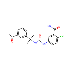 CC(=O)c1cccc(C(C)(C)NC(=O)Nc2ccc(Cl)c(C(N)=O)c2)c1 ZINC000095574680