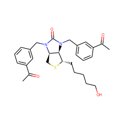 CC(=O)c1cccc(CN2C(=O)N(Cc3cccc(C(C)=O)c3)[C@H]3[C@H](CCCCCO)SC[C@H]32)c1 ZINC000028769728