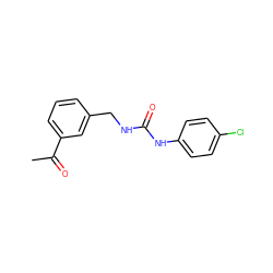 CC(=O)c1cccc(CNC(=O)Nc2ccc(Cl)cc2)c1 ZINC000095572176