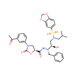 CC(=O)c1cccc(N2C[C@@H](C(=O)N[C@@H](Cc3ccccc3)[C@H](O)CN(CC(C)C)S(=O)(=O)c3ccc4c(c3)OCO4)OC2=O)c1 ZINC000043315966