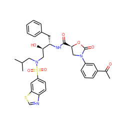 CC(=O)c1cccc(N2C[C@@H](C(=O)N[C@@H](Cc3ccccc3)[C@H](O)CN(CC(C)C)S(=O)(=O)c3ccc4ncsc4c3)OC2=O)c1 ZINC000072138103