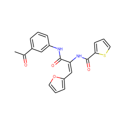 CC(=O)c1cccc(NC(=O)/C(=C\c2ccco2)NC(=O)c2cccs2)c1 ZINC000004827659