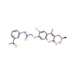 CC(=O)c1cccc(NC(=O)COc2cc3oc(=O)c(C[C@@H](C)O)c(C)c3cc2Cl)c1 ZINC000008830219