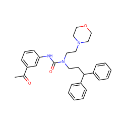 CC(=O)c1cccc(NC(=O)N(CCC(c2ccccc2)c2ccccc2)CCN2CCOCC2)c1 ZINC000095605277