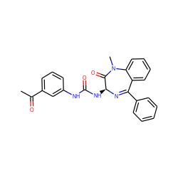 CC(=O)c1cccc(NC(=O)N[C@@H]2N=C(c3ccccc3)c3ccccc3N(C)C2=O)c1 ZINC000013732918