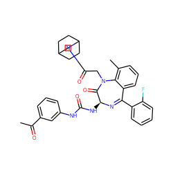 CC(=O)c1cccc(NC(=O)N[C@@H]2N=C(c3ccccc3F)c3cccc(C)c3N(CC(=O)N3CC4CCC(CC4)C3)C2=O)c1 ZINC000029417392