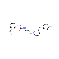 CC(=O)c1cccc(NC(=O)NCCCN2CCC[C@@H](Cc3ccc(F)cc3)C2)c1 ZINC000013613375