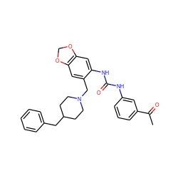 CC(=O)c1cccc(NC(=O)Nc2cc3c(cc2CN2CCC(Cc4ccccc4)CC2)OCO3)c1 ZINC000013475827