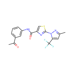 CC(=O)c1cccc(NC(=O)c2csc(-n3nc(C)cc3C(F)(F)F)n2)c1 ZINC000001390627