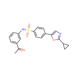 CC(=O)c1cccc(NS(=O)(=O)c2ccc(-c3cnc(C4CC4)o3)cc2)c1 ZINC000015942526