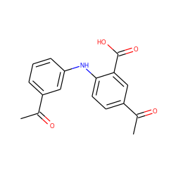 CC(=O)c1cccc(Nc2ccc(C(C)=O)cc2C(=O)O)c1 ZINC000084705376