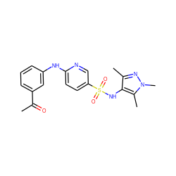 CC(=O)c1cccc(Nc2ccc(S(=O)(=O)Nc3c(C)nn(C)c3C)cn2)c1 ZINC000199937580