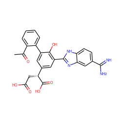 CC(=O)c1ccccc1-c1cc([C@@H](CC(=O)O)C(=O)O)cc(-c2nc3cc(C(=N)N)ccc3[nH]2)c1O ZINC000014957083