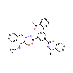 CC(=O)c1ccccc1-c1cc(C(=O)N[C@@H](Cc2ccccc2)[C@H](O)CNC2CC2)cc(C(=O)N[C@H](C)c2ccccc2)c1 ZINC000014961937