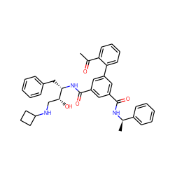 CC(=O)c1ccccc1-c1cc(C(=O)N[C@@H](Cc2ccccc2)[C@H](O)CNC2CCC2)cc(C(=O)N[C@H](C)c2ccccc2)c1 ZINC000014961946