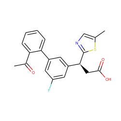 CC(=O)c1ccccc1-c1cc(F)cc([C@H](CC(=O)O)c2ncc(C)s2)c1 ZINC001772576279