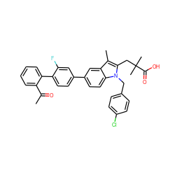 CC(=O)c1ccccc1-c1ccc(-c2ccc3c(c2)c(C)c(CC(C)(C)C(=O)O)n3Cc2ccc(Cl)cc2)cc1F ZINC000028332836