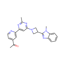 CC(=O)c1ccnc(-c2cc(N3CC(c4nc5ccccc5n4C)C3)nc(C)n2)c1 ZINC000205341333