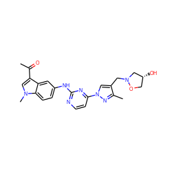 CC(=O)c1cn(C)c2ccc(Nc3nccc(-n4cc(CN5C[C@H](O)CO5)c(C)n4)n3)cc12 ZINC001772589204