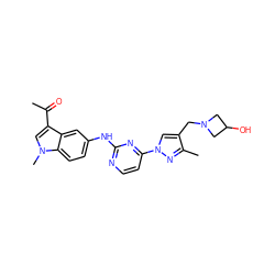 CC(=O)c1cn(C)c2ccc(Nc3nccc(-n4cc(CN5CC(O)C5)c(C)n4)n3)cc12 ZINC000169709012