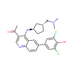 CC(=O)c1cnc2ccc(-c3cc(Cl)c(O)c(Cl)c3)cc2c1N[C@@H]1CC[C@@H](CN(C)C)C1 ZINC000219597833