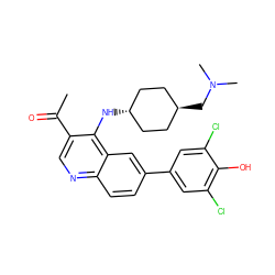 CC(=O)c1cnc2ccc(-c3cc(Cl)c(O)c(Cl)c3)cc2c1N[C@H]1CC[C@H](CN(C)C)CC1 ZINC000473201208