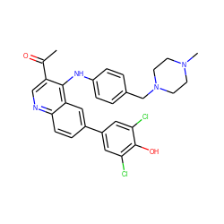 CC(=O)c1cnc2ccc(-c3cc(Cl)c(O)c(Cl)c3)cc2c1Nc1ccc(CN2CCN(C)CC2)cc1 ZINC000114037811