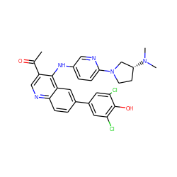 CC(=O)c1cnc2ccc(-c3cc(Cl)c(O)c(Cl)c3)cc2c1Nc1ccc(N2CC[C@@H](N(C)C)C2)nc1 ZINC000114034336