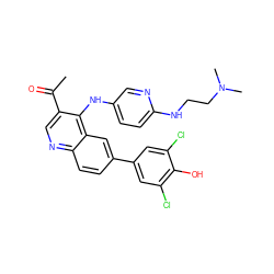 CC(=O)c1cnc2ccc(-c3cc(Cl)c(O)c(Cl)c3)cc2c1Nc1ccc(NCCN(C)C)nc1 ZINC000114034196