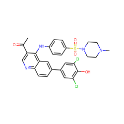 CC(=O)c1cnc2ccc(-c3cc(Cl)c(O)c(Cl)c3)cc2c1Nc1ccc(S(=O)(=O)N2CCN(C)CC2)cc1 ZINC000114038626