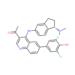 CC(=O)c1cnc2ccc(-c3cc(Cl)c(O)c(Cl)c3)cc2c1Nc1ccc2c(c1)CC[C@@H]2N(C)C ZINC000203800655