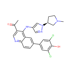 CC(=O)c1cnc2ccc(-c3cc(Cl)c(O)c(Cl)c3)cc2c1Nc1cnn([C@H]2CCN(C)C2)c1 ZINC000114039732