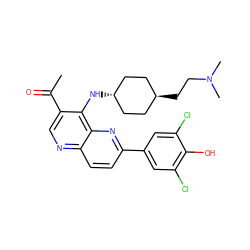 CC(=O)c1cnc2ccc(-c3cc(Cl)c(O)c(Cl)c3)nc2c1N[C@H]1CC[C@H](CCN(C)C)CC1 ZINC000473213472