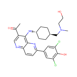 CC(=O)c1cnc2ccc(-c3cc(Cl)c(O)c(Cl)c3)nc2c1N[C@H]1CC[C@H](CN(C)CCO)CC1 ZINC000473213463