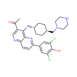 CC(=O)c1cnc2ccc(-c3cc(Cl)c(O)c(Cl)c3)nc2c1N[C@H]1CC[C@H](CN2CCNCC2)CC1 ZINC000473164839