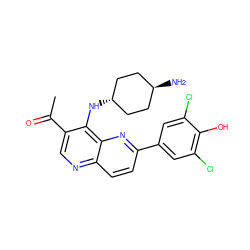 CC(=O)c1cnc2ccc(-c3cc(Cl)c(O)c(Cl)c3)nc2c1N[C@H]1CC[C@H](N)CC1 ZINC000473165179