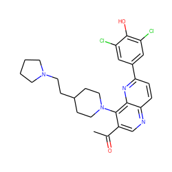 CC(=O)c1cnc2ccc(-c3cc(Cl)c(O)c(Cl)c3)nc2c1N1CCC(CCN2CCCC2)CC1 ZINC000473213527