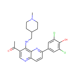 CC(=O)c1cnc2ccc(-c3cc(Cl)c(O)c(Cl)c3)nc2c1NCC1CCN(C)CC1 ZINC000473213150