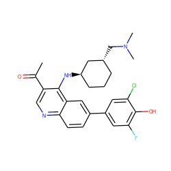 CC(=O)c1cnc2ccc(-c3cc(F)c(O)c(Cl)c3)cc2c1N[C@@H]1CCC[C@@H](CN(C)C)C1 ZINC000214999891